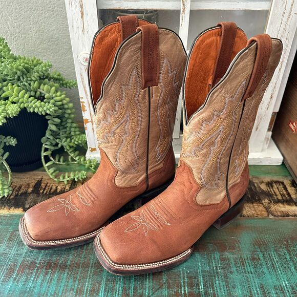 Dan Post Leather Western Boots Square Toe Brown Embroidered DP632 Women's 7.5 M